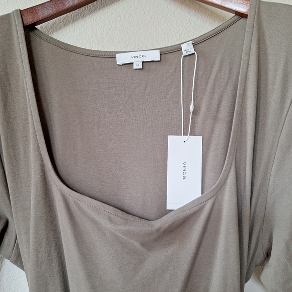 NWT Vince Olive Short Sleeve Square Neck Midi Dress. Womens Size 2X - Picture 4 of 11